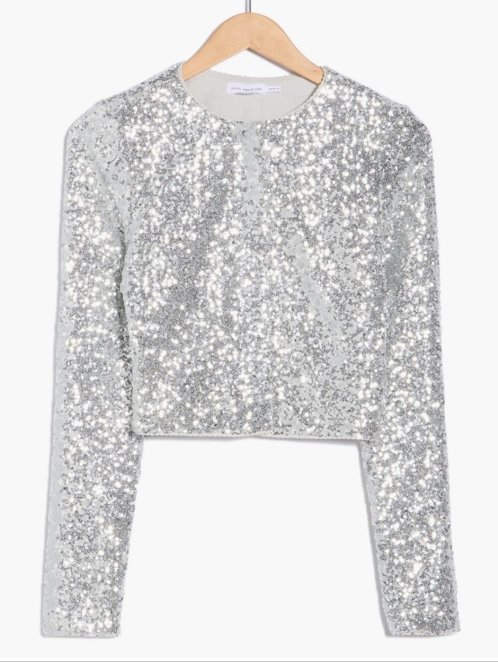 Good American Sequin Crewneck Crop Cardigan